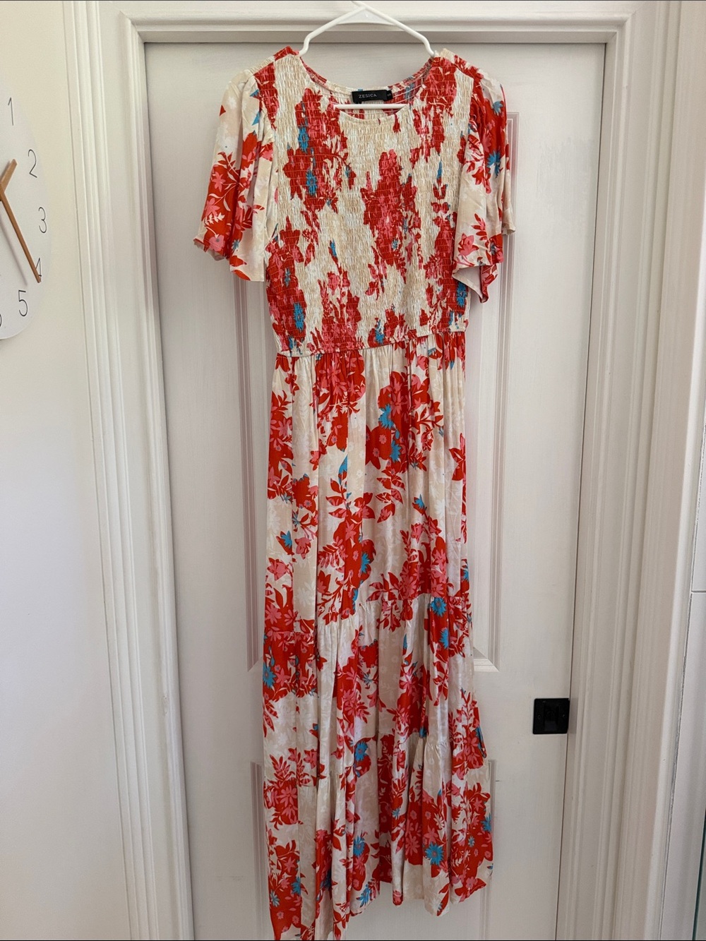 Smocked Floral Maxi Dress - Red Floral